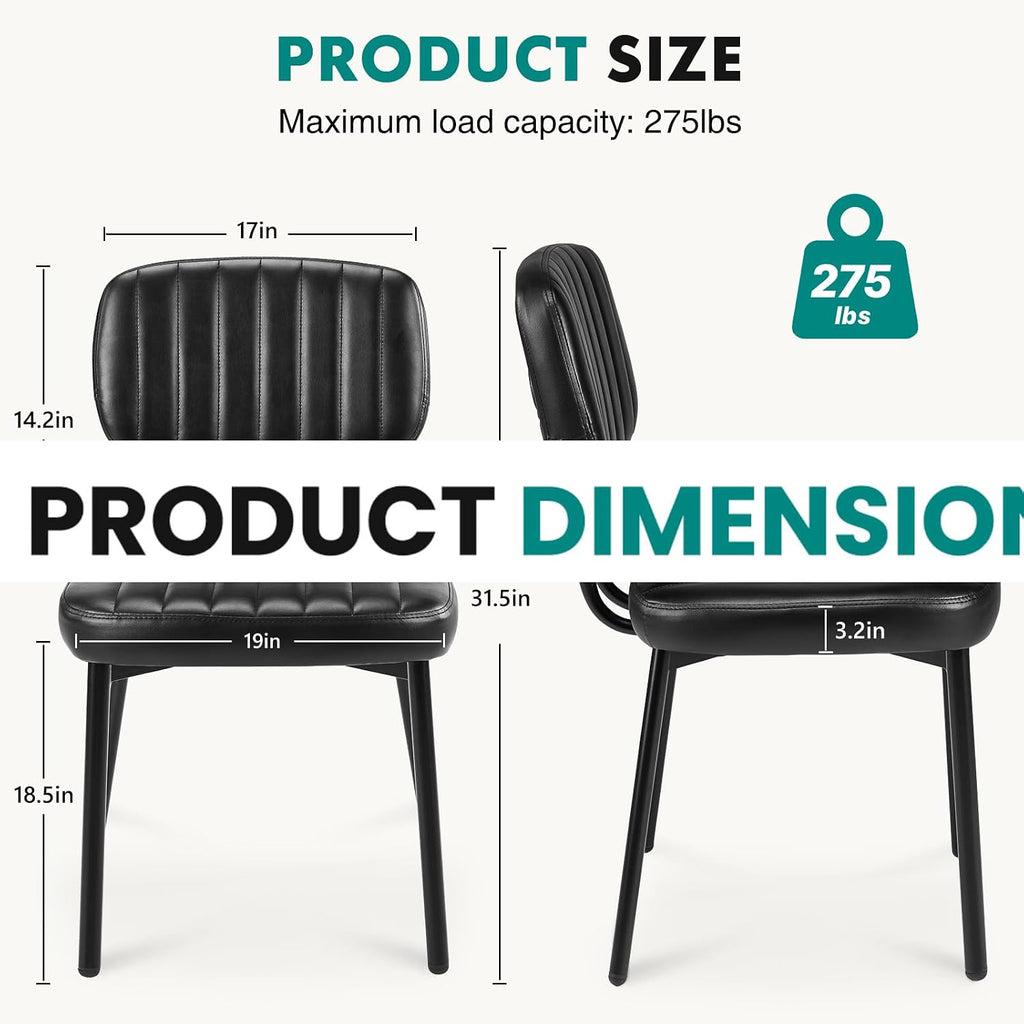 OLIXIS Dining Chairs Set of 2, Mid Century Modern Kitchen Chairs, Black | Faux Leather Cushion Seat, Metal Legs Backrest, Living Room Home Office Bedroom