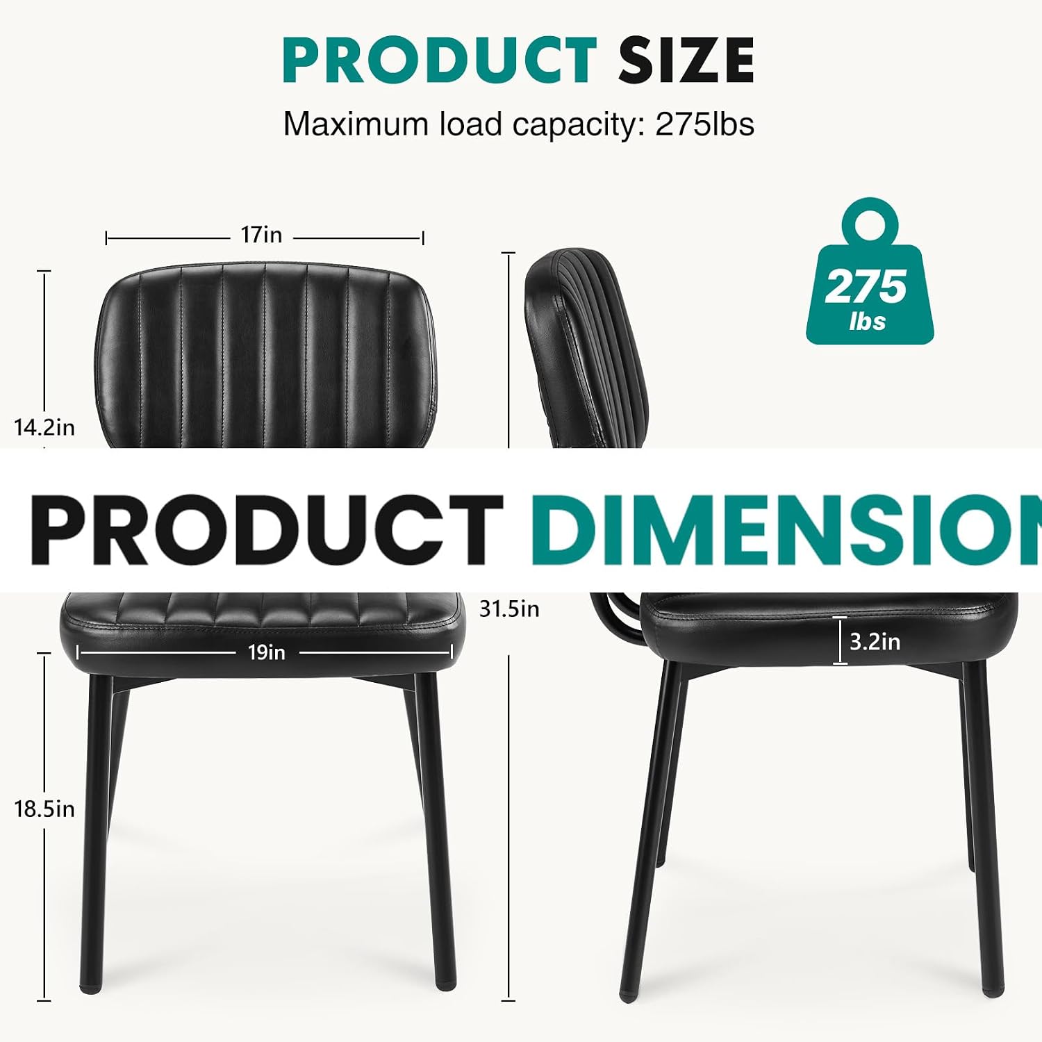 OLIXIS Dining Chairs Set of 2, Mid Century Modern Kitchen Chairs, Black | Faux Leather Cushion Seat, Metal Legs Backrest, Living Room Home Office Bedroom