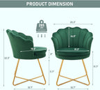 Furnimart Vanity Chair with Back, Shell Accent Chair for Living Room, Criss Cross Chair with Gold Legs, Makeup Chair for Bedroom Desk Chair no Wheels, Velvet Green