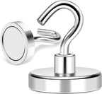 MIKEDE Magnetic Hooks Heavy Duty, 170LB+ Strong Neodymium Magnets with Hooks for Refrigerator, Large Magnetic Hooks with Epoxy Coating for Hanging, Home, Workplace - 10 Pack