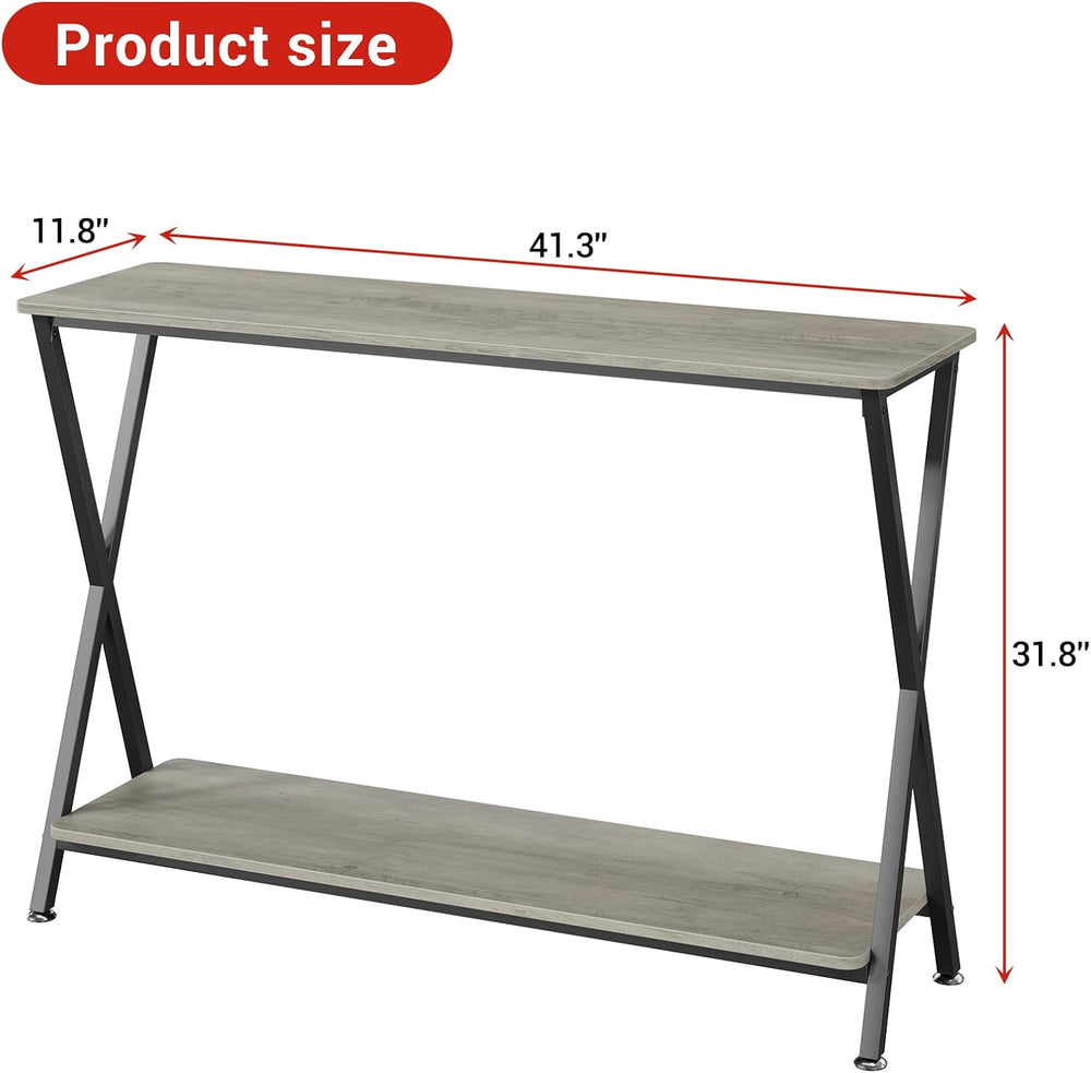 41.3” Narrow Console Table with 2-Tier Open Shelves, Farmhouse Sofa Table for...