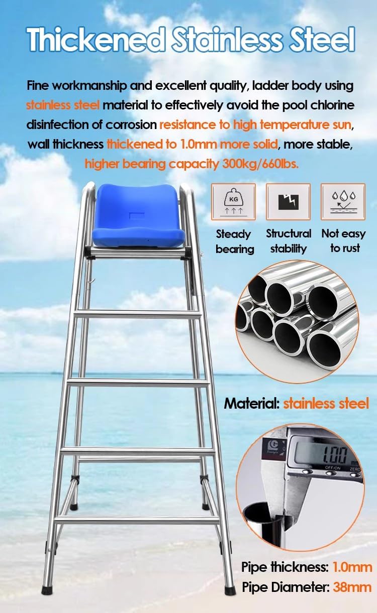 Stainless Steel Lifeguard Chair for Pool Lake and Beach Portable Outdoor Bars...