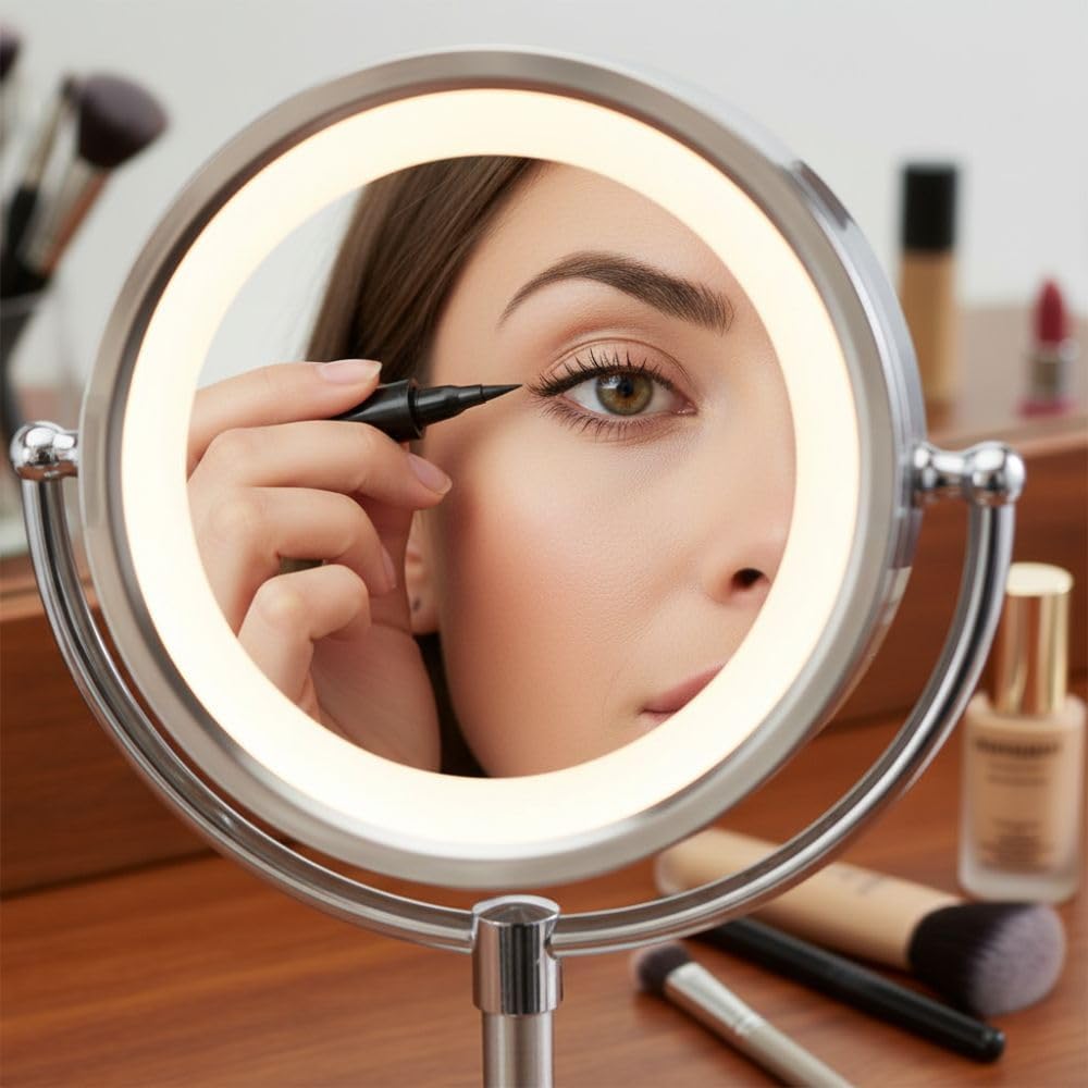 JERDON Lighted Makeup Mirror with 5X Magnification - Nickel - HL745NC