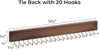 StorageWorks Tie Rack with 20 Hooks, 2-Pack Wall-Mounted Wooden Hangers for Neckties, Belts, Hats, Natural Walnut Color