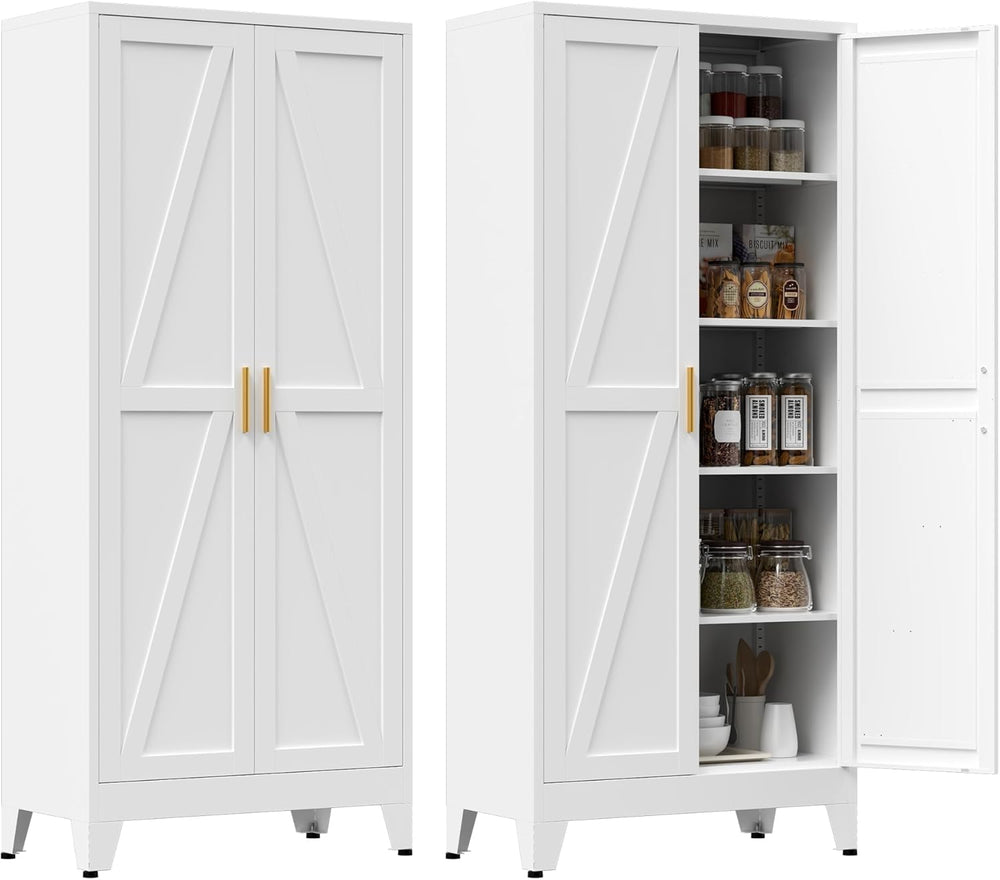 71" Tall Metal Pantry Cabinet, Kitchen Storage Cabinet with 2 Doors and ...