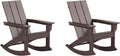 WestinTrends Ashore Patio Rocking Chairs Set of 2, All Weather Poly Lumber Plank Adirondack Rocker Chair, Modern Farmhouse Outdoor Rocking Chairs for Porch Garden Backyard and Indoor, Dark Brown
