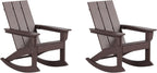 WestinTrends Ashore Patio Rocking Chairs Set of 2, All Weather Poly Lumber Plank Adirondack Rocker Chair, Modern Farmhouse Outdoor Rocking Chairs for Porch Garden Backyard and Indoor, Dark Brown