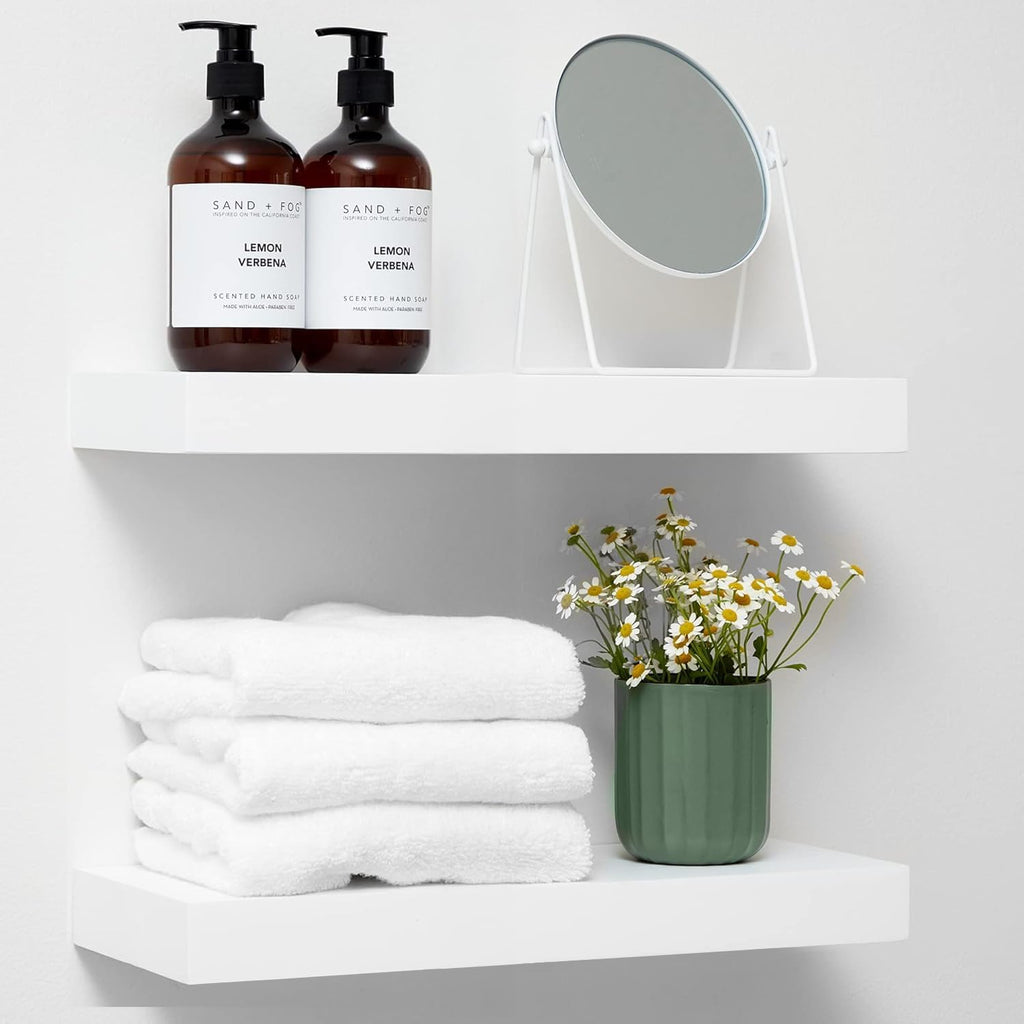Homeforia White Floating Shelf 18 inch, High End Solid Real Wood 18inch Bathroom Floating Shelves for Wall Mounted, White Wooden 18in Floating Shelves, Heavy Duty Bracket, 18 X 6.5 X 1.75 in, Set of 3