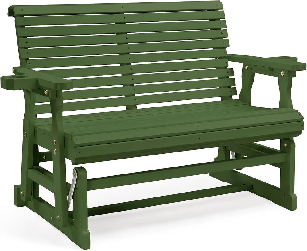 VINGLI Outdoor Glider Wood Patio Chair with Cup Holders, Outdoor Bench Glider...