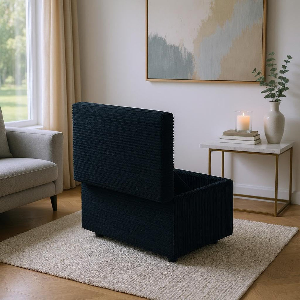 Corduroy Upholstered Storage Ottoman with Hidden Compartment and Soft Cushion...