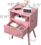 Nightstand,Modern Bedside Table with Storage Drawer and Open Wood Shelf, for Living Room, Bedroom and Small Spaces, Accent Night Stand with Solid Wood Legs, Easy Assembly,Classic Pink