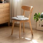 100% Solid Oak Dining Chairs, Mid Century Modern Dining Chair with Curved Backrest, Fabric Upholstered Dining Chairs for Kitchen, Study, Living Room (1, Original Wood-Gray Cushion)