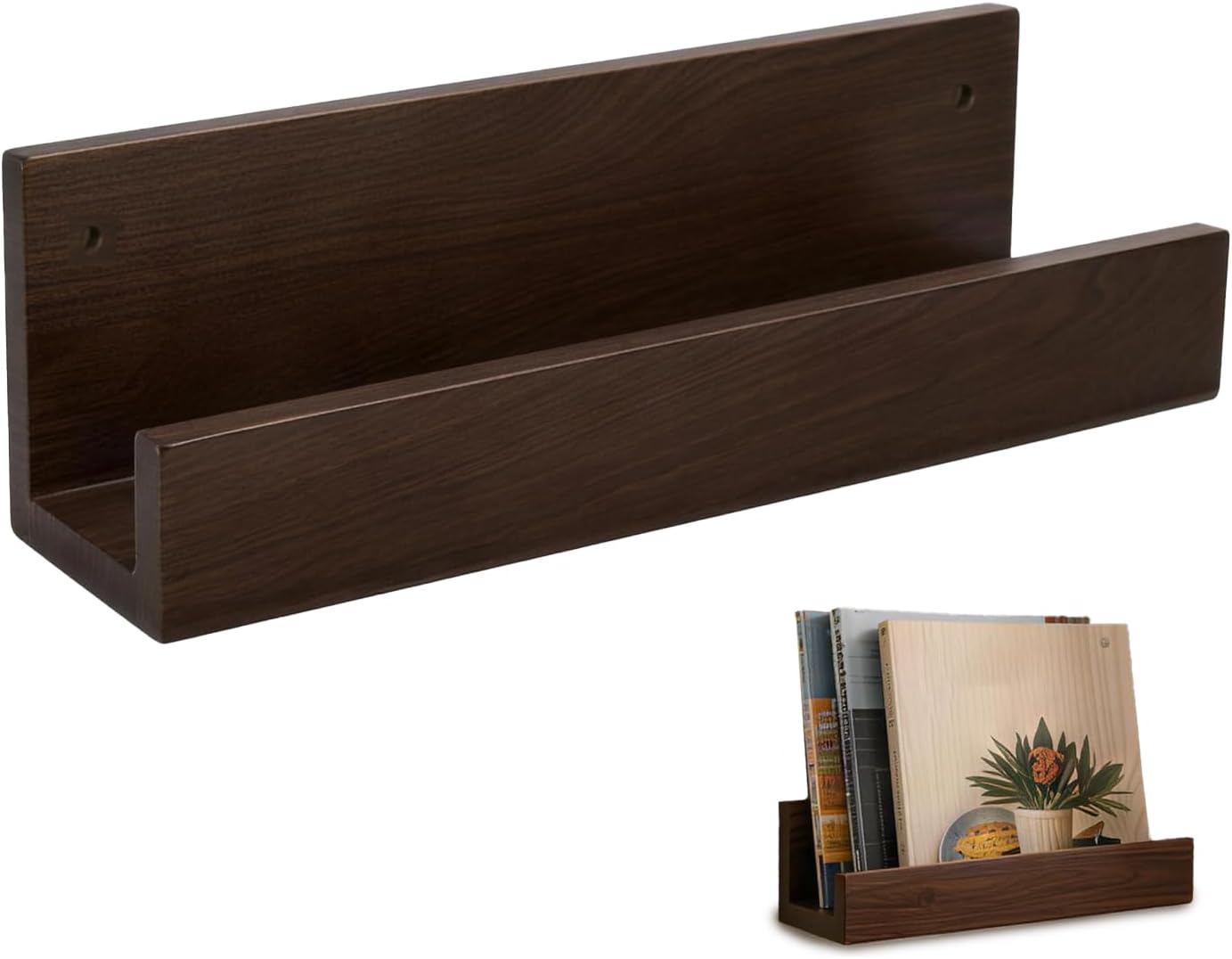 Large Wall Mount Vinyl Record Display, Solid Structure Vinyl Holder Wall, Multi Space Record Holder, Decorative Album Storage Rack for Living Room Bedroom Music Room Dark Walnut Finish