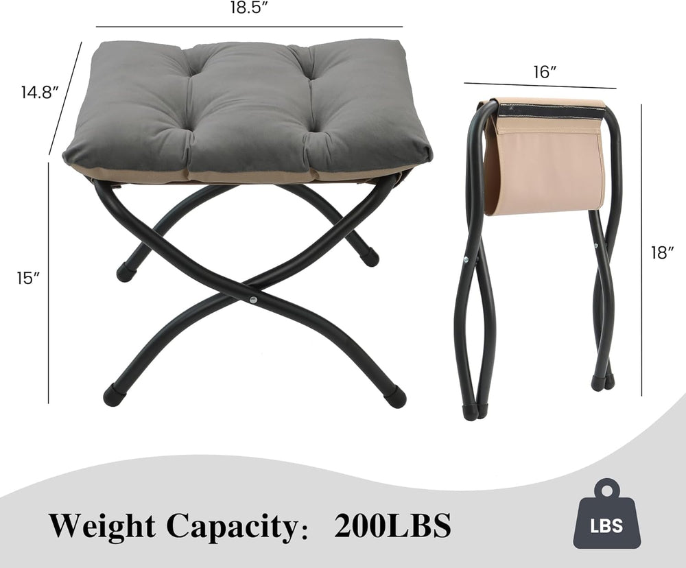 15"(H) Folding Ottoman, Set of 2, Foldable Footrest Stool, Small Foot St...