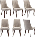 Dining Chairs Set of 6,Comfy Fabric Upholstered Accent Chairs for Kitchen Living Room,Channel Tufted Dining Room Chairs with Curved Solid Wood Legs(Beige)