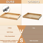 Menkxi 2 Set Pull out Tray Cabinet Organizer Wooden Pull Drawers storage Slide out Pantry Shelf for Base Cabinet Kitchen Gentle Close Fully Assembled Accessories (Wood Color,30'' X 21'' X 3")