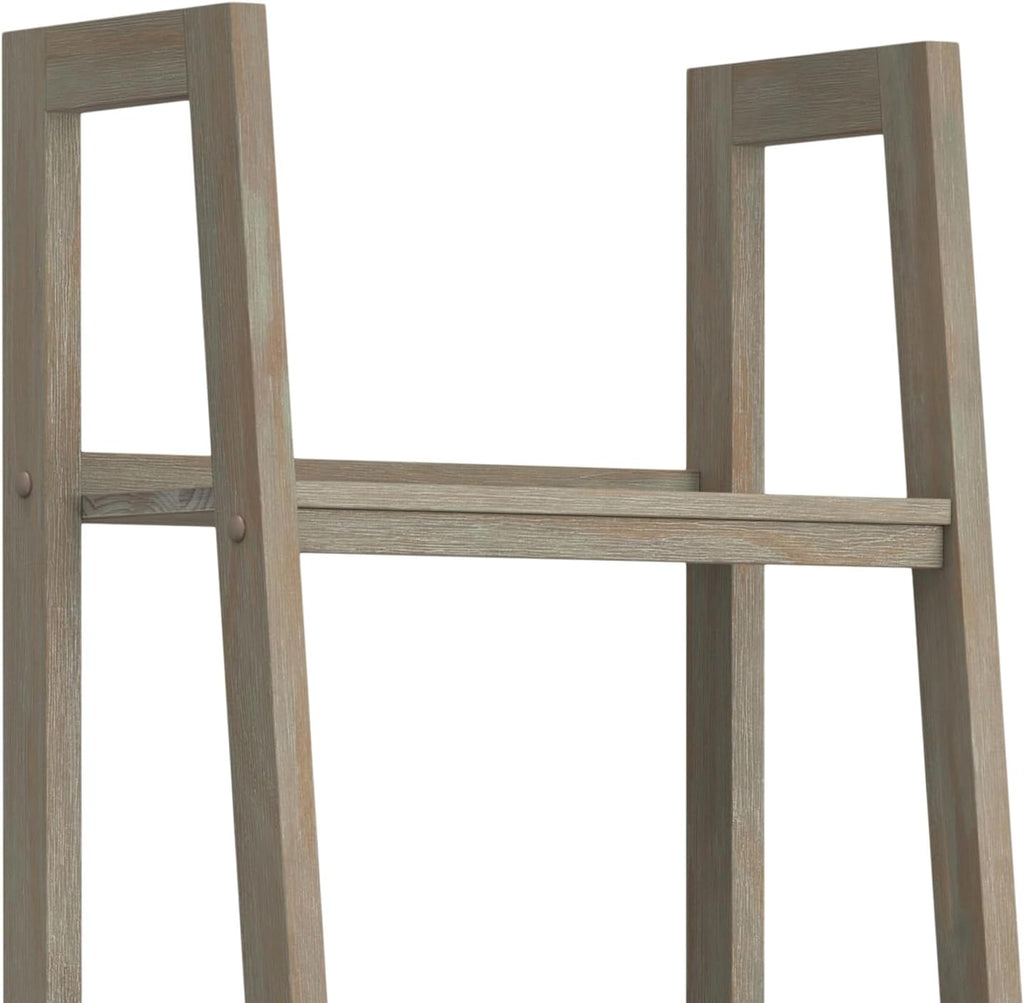 SIMPLIHOME Sawhorse SOLID WOOD 24 Inch Modern Industrial Ladder Shelf in Distressed Grey, For the Living Room, Study Room and Office
