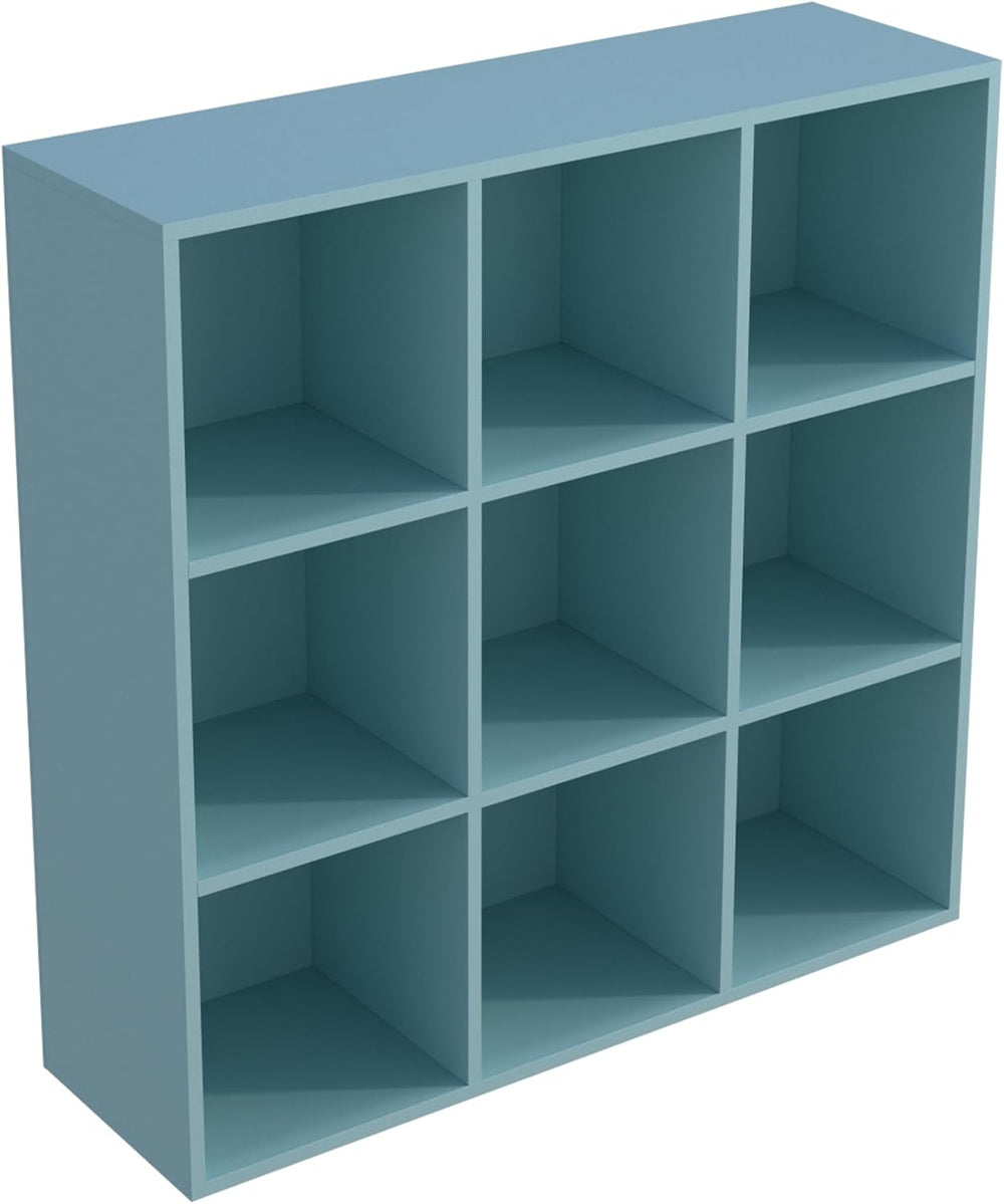 9-Cube Storage Shelf Bookcase - Wooden 3-Tier Floor Standing Open Bookshelf f...