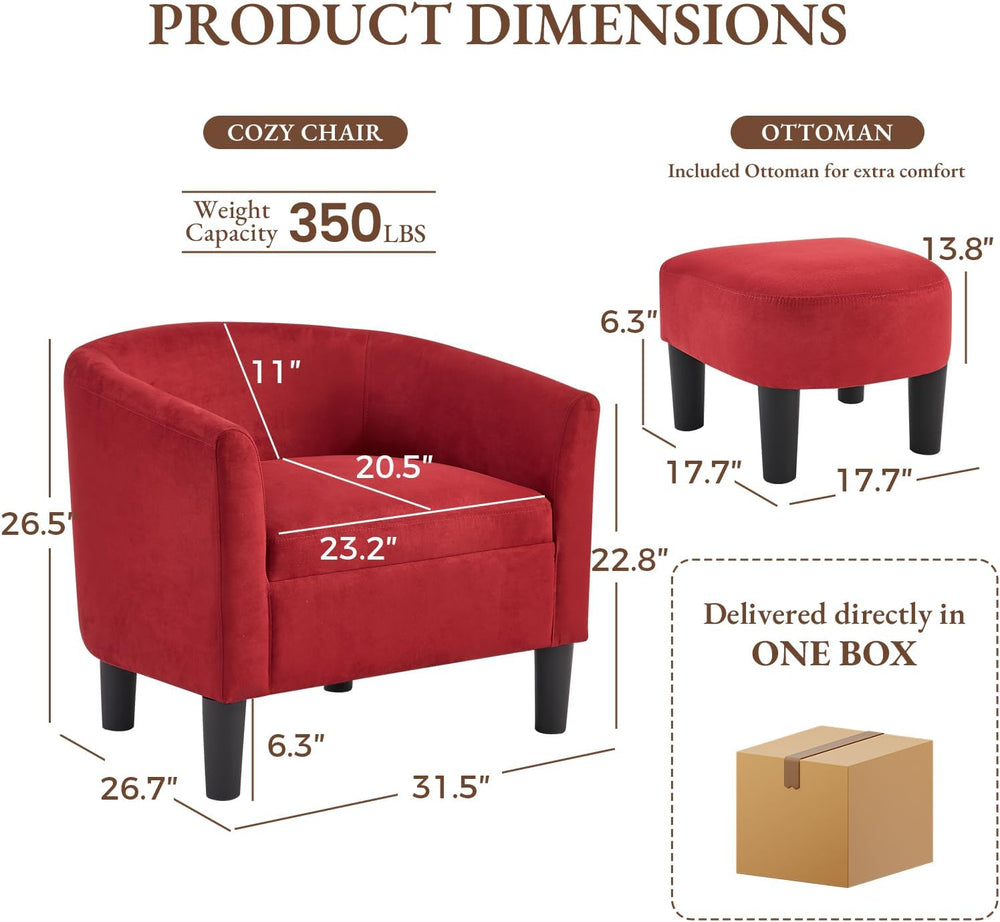 INZOY Oversized Accent Chair with Ottoman, 23.2" W Oversized Club Chair ...