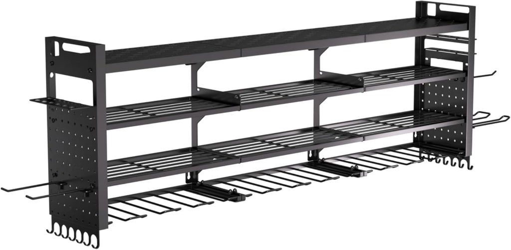 49" W Super Large Power Tool Organizer Wall Mount,Heavy Duty Cordless Tool Organizer with 14 Drill Holder,450 Lbs Capacity 4-Layer Garage Organization for Garage and Workshop (Black)