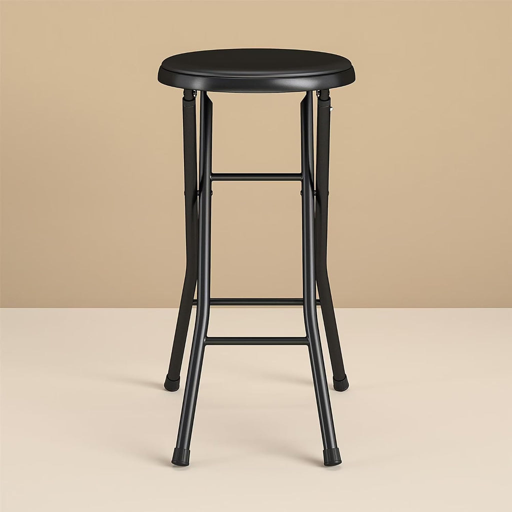 24" Vinyl Padded Folding Stool, Portable Heavy Duty Foldable Stool for Home & Shop, Black
