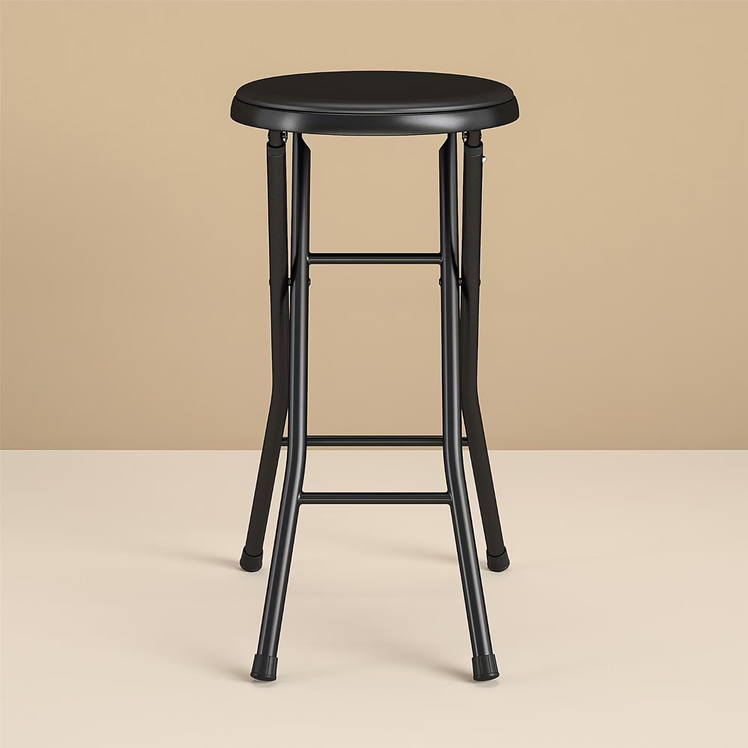 24" Vinyl Padded Folding Stool, Portable Heavy Duty Foldable Stool for Home & Shop, Black