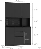 KEIKI 74'' Tall Pantry Storage Cabinet with Hutch, Adjustable Shelves and Drawer, Multifunctional Buffet Sideboard Cupboard for Living Room, Black
