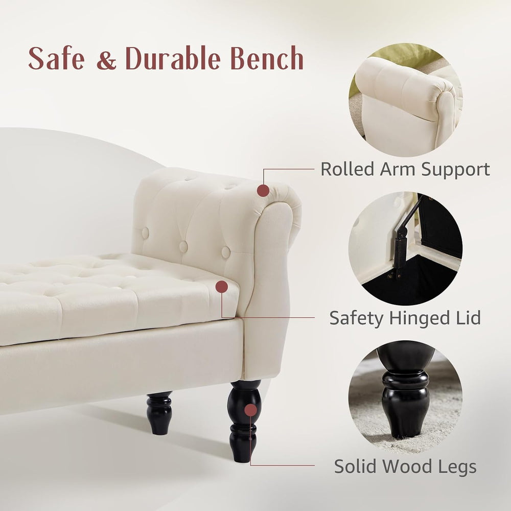 47.6" Storage Bench for End of Bed Bedroom, Velvet Ottoman Bench with Ar...