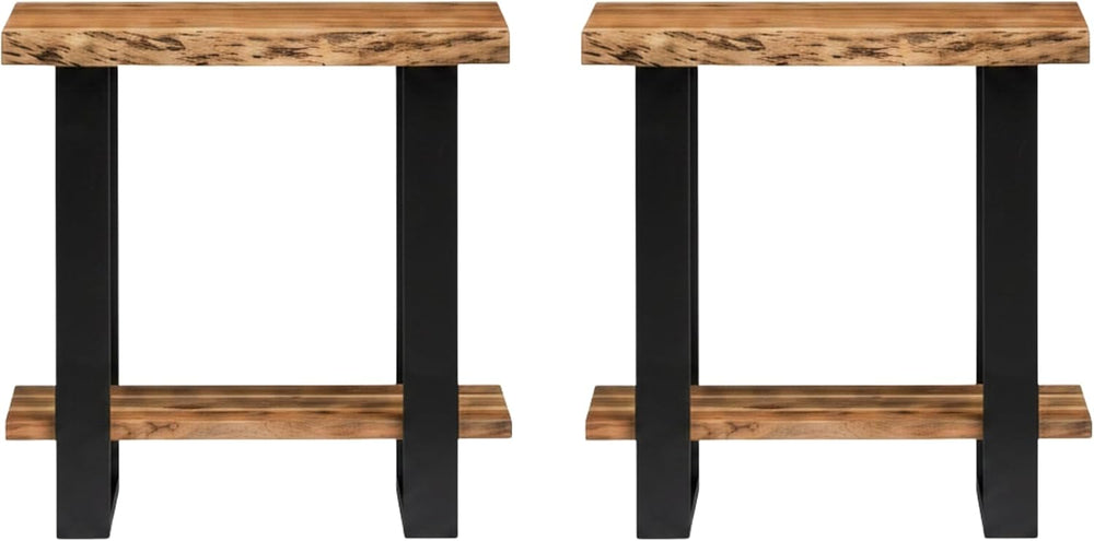 Alaterre Furniture Alpine Live Edge Modern End Table Set of 2-2-Tier Narrow S...