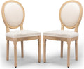 Upholstered Dining Chairs Set of 2 French Country Oval Fabric Back Kitchen Side Chair with Wood Legs for Dining Room, Kitchen, Restaurant(Beige-Fabric)
