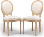 Upholstered Dining Chairs Set of 2 French Country Oval Fabric Back Kitchen Side Chair with Wood Legs for Dining Room, Kitchen, Restaurant(Beige-Fabric)