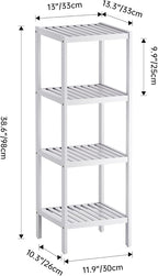 SMIBUY Bathroom Storage Shelf, 4-Tier Bamboo Rack Organizer, Multifunctional Shelving Unit for Living Room Bedroom Kitchen (White)