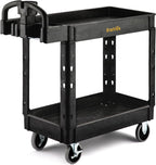 ELAFROS Utility Cart with Ergonomic Handle and Built-in Tool Compartments - 37.5" x 17" Work Cart W/Deep Shelves Safely Holds up to 550 lbs - 2 Tier Rolling Cart,Black