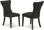 East West Furniture ANGA3-ABK-24 3 Piece Dinette Set for Small Spaces Contains a Round Kitchen Table with Pedestal and 2 Black Linen Fabric Parson Dining Chairs, 36x36 Inch, Wirebrushed Black