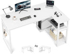 Casaottima L Shaped Computer Desk, 48 Inch Small Corner Desk with Storage Shelves & PC Stand, Reversible Gaming Desk for Bedroom, Modern Writing Study Table for Home Office, White