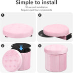 AmasSmile Round Storage Ottoman,14" Folding Velvet Foot Stool,Pink 2 Pack | Ottoman Storage Foot Stool, Petite and Soft Velvet, Thick Foam Cushion, Suitable for Living Room, Bedroom,Dorm,14x13x13in