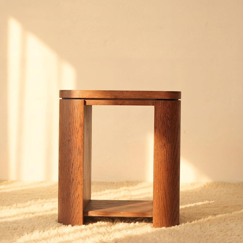 Ovelo End Table Solid Wood Oak Side Table with Storage Shelf, Modern Small Ac...