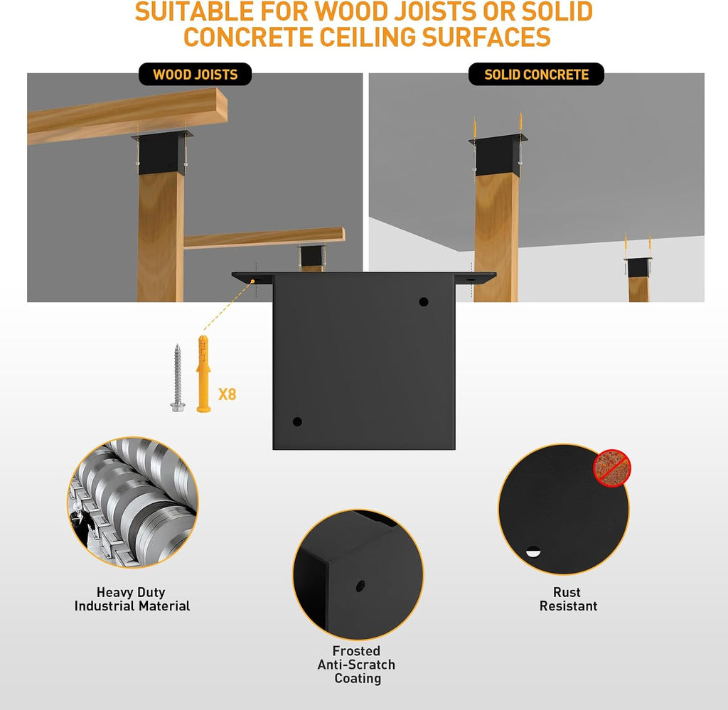 Heavy Duty Overhead Garage Storage Rack Kit for 2x4 Wood (Actual 1.5"x3.5") - DIY Ceiling Storage System, 500 lbs Capacity, Easy Install, Metal Brackets (No Lumber Included)