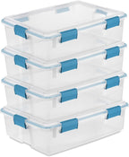 Sterilite 4-Pack Gasket Box, Weather-Resistant Storage Bins with Latching Lids, 37 Quart - Heavy-Duty Organizing Containers for Closet, Bathroom, and Office
