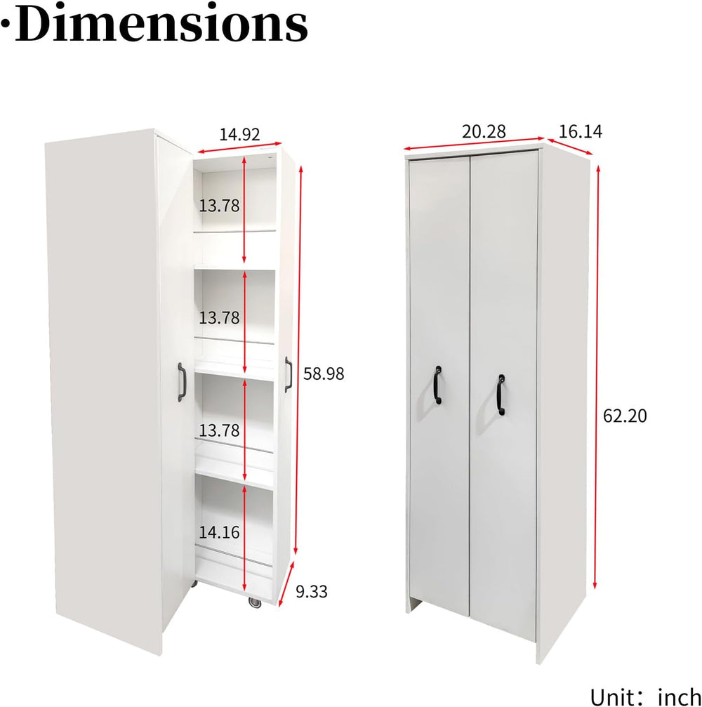 JOYSOURCE Tall Kitchen Pantry Cabinet with Pull-Out Shelves Large 2- Door Fre...