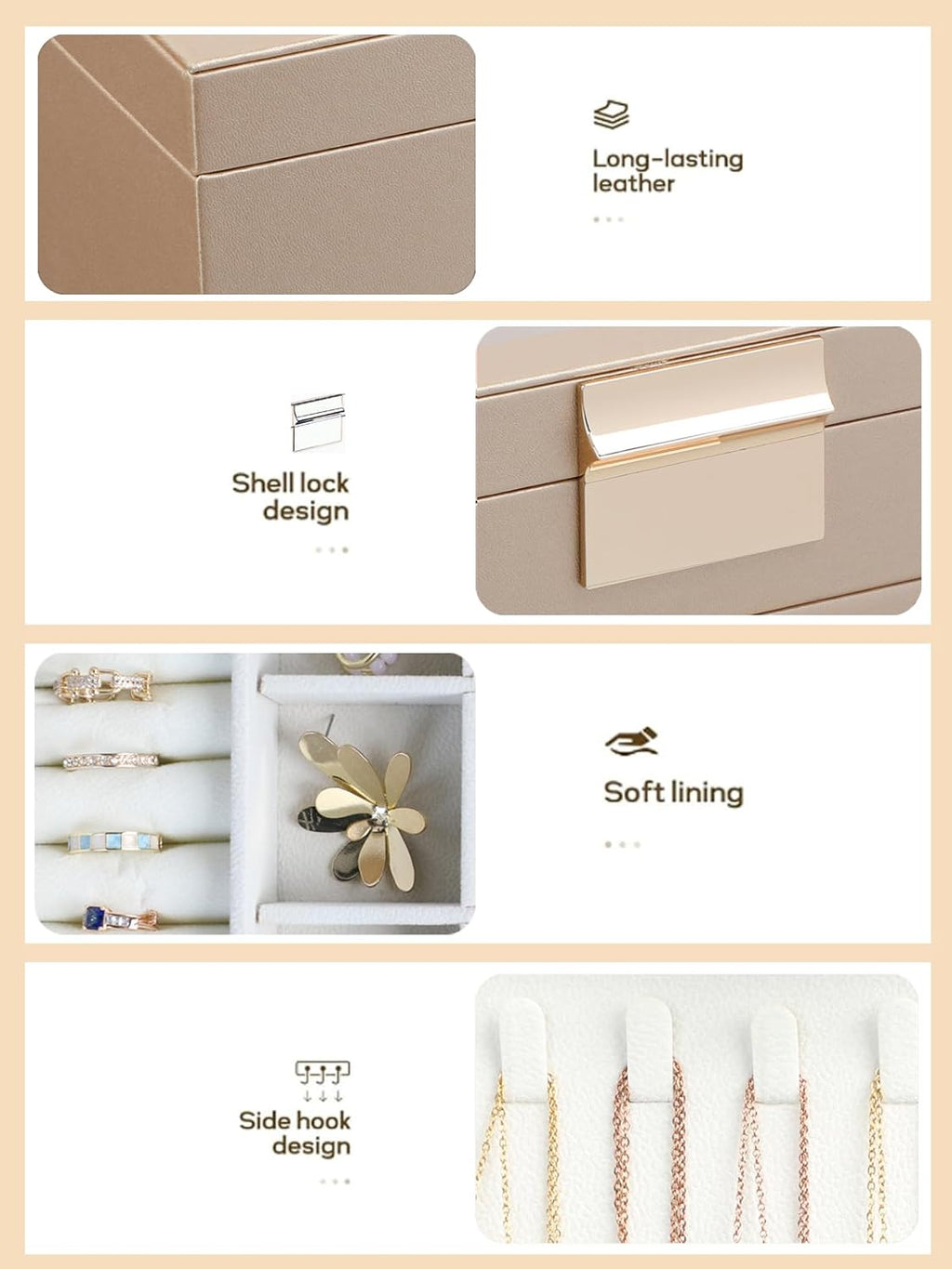 BOOVO Jewelry Boxes for Women, 5 Layer Jewelry Organizer with Necklace Hanger and Drawers, Large Jewelry Box for Earrings, Necklace and Bracelet Storage Gifts for Women and Girls (Gold, 5 Layer)