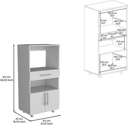 24.4" D*16.5" W*48.03" H Freestanding Kitchen Pantry with Dawer & 2 Open Shelves, Lower Double Door, Rectangular Pine Storage Cabinet, Modern Minimalist, for Living Room, Dining Room, White