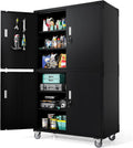 VINGLI Large Garage Storage Cabinet with 4 Doors, Upgraded Height & Wide & Deep, 43''W x 23''D x 75''H, Oversized Metal Storage Cabinet with Pegboards Wheels Locks and Adjustable Shelves (Black)