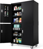VINGLI Large Garage Storage Cabinet with 4 Doors, Upgraded Height & Wide & Deep, 43''W x 23''D x 75''H, Oversized Metal Storage Cabinet with Pegboards Wheels Locks and Adjustable Shelves (Black)