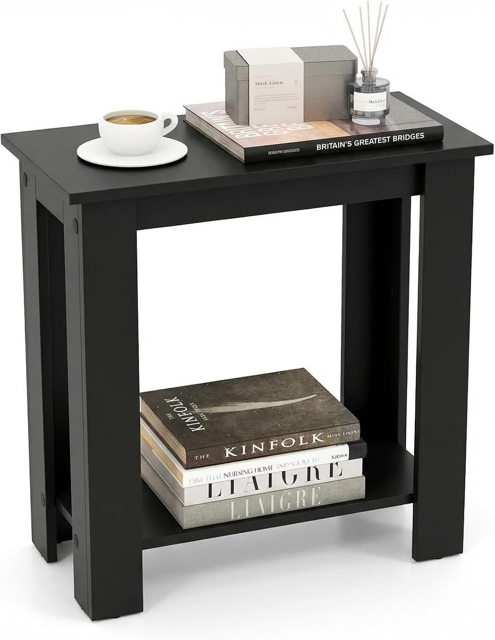 Giantex Narrow End Table, 2-Tier Side Table with Open Storage Shelf, Retro Wo...