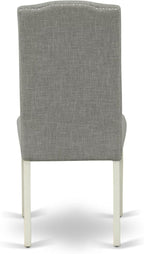 East West Furniture V027EN206-5 5 Piece Kitchen Table & Chairs Set Includes a Rectangle Dining Room Table with V-Legs and 4 Dark Shitake Linen Fabric Parsons Chairs, 40x72 Inch, Multi-Color