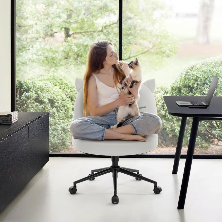 IWMH Cross Legged Office Chair for Home, Vanity Chair with Wide Seat | Ergono...