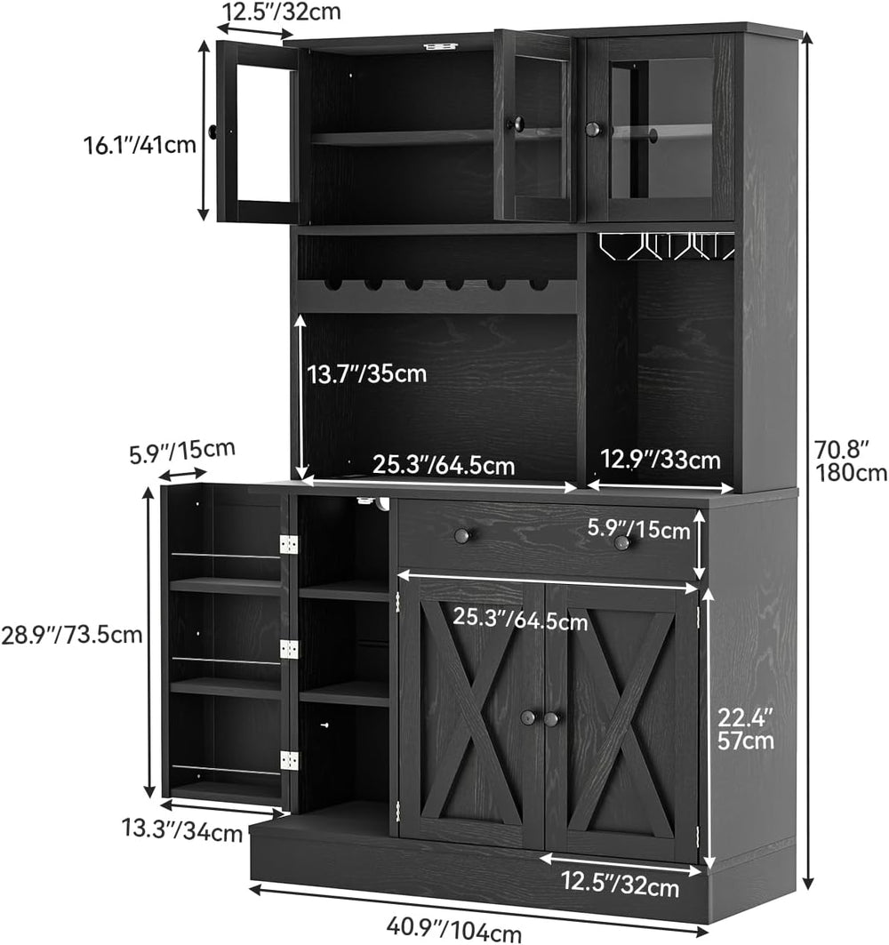 YITAHOME 71''H Kitchen Pantry Cabinet, Black Oak | Tall Cabinet with ...