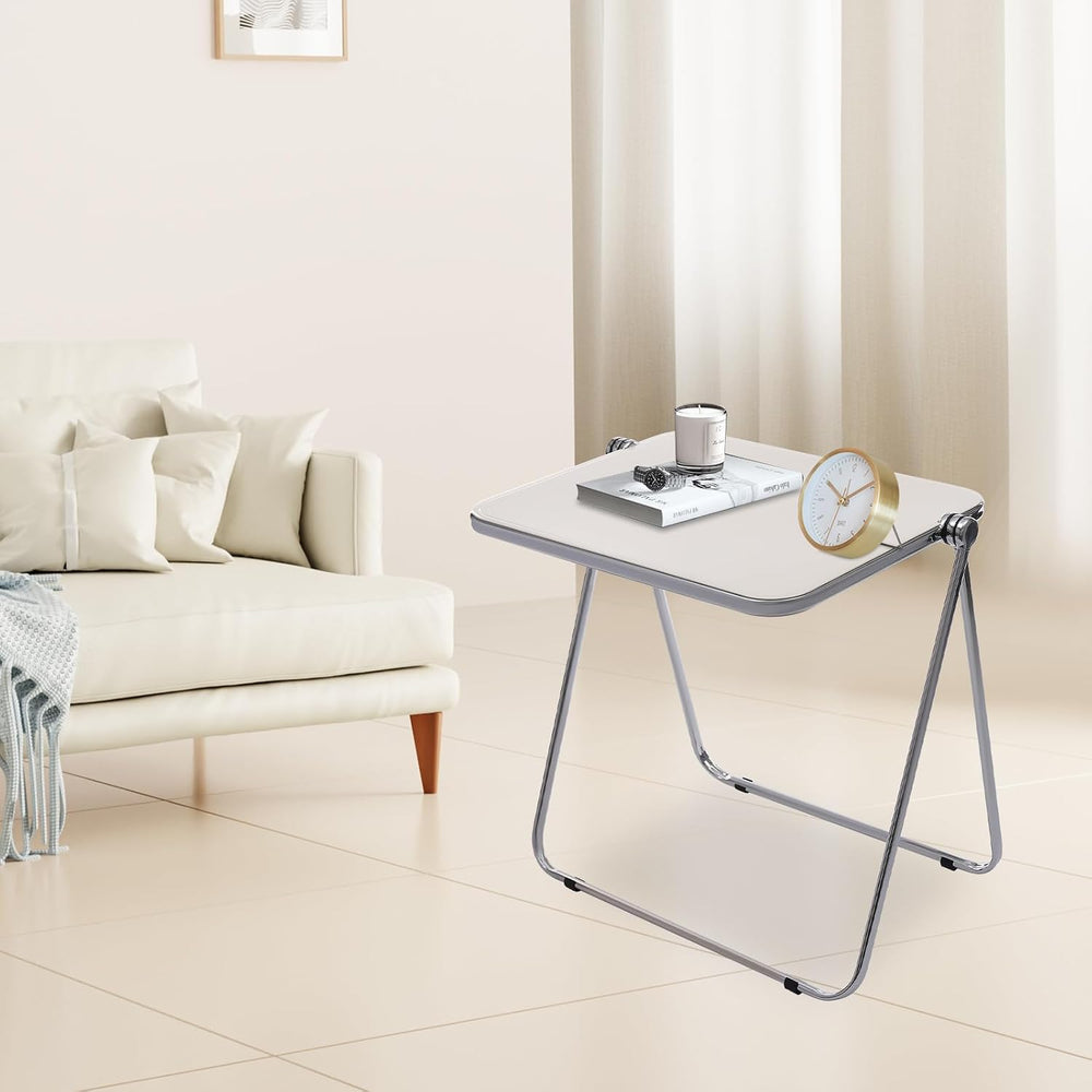 Foldable Side Table 27 Inch - Clear Tea Tinted Portable Desk｜Space-Saving Nes...