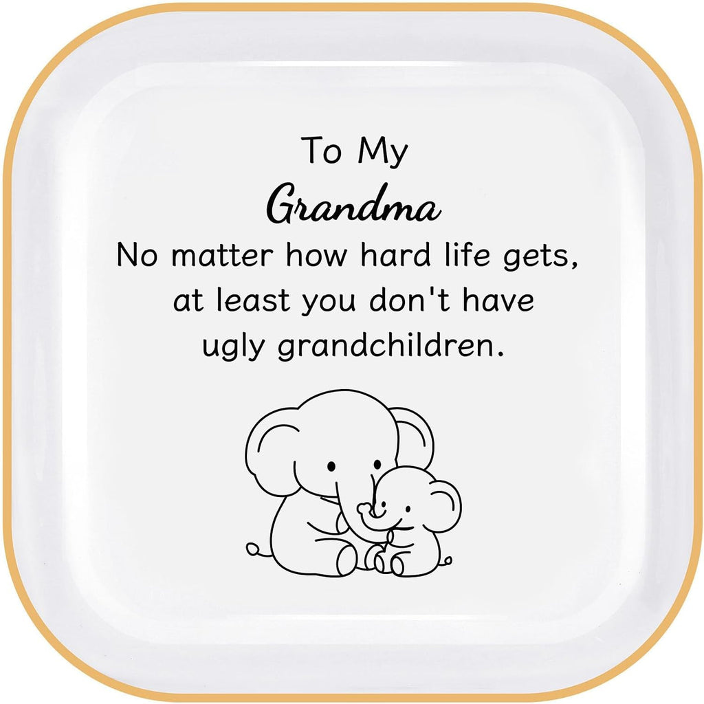 Elephant Gifts for Grandma Christmas, Cute Grandma Gifts from Grandchildren | You don't have ugly grandchildren, Ring Dish 4" Practical Size, Ceramic